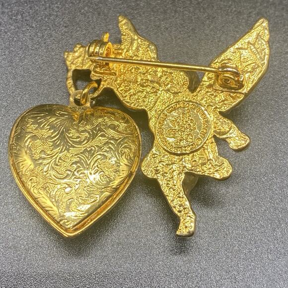 Vintage Vatican Library Collection Angel Cross Heart Locket Brooch Rhinestone - Picture 4 of 5